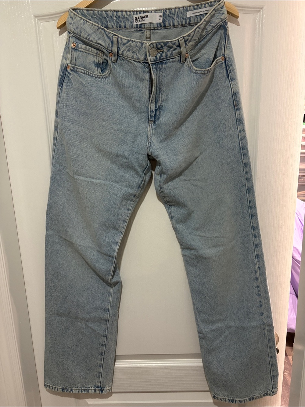 GARAGE Denim Women's Extended Length Light Blue Slouchy Straight-Leg Jeans